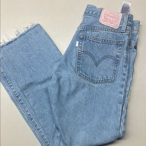 Levi's Light Blue Straight Leg Jeans with Iconic Design custom pink accents